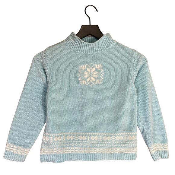 GAP Girls Blue Snowflake Sweater Size M Knit Winter Pullover Warm Cozy Cute - Picture 2 of 7